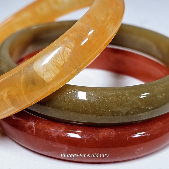 Golden Harvest Bangles Lot Mixed Green Orange & Yellow Bracelets Set 3 Boho Fall - Picture 11 of 11